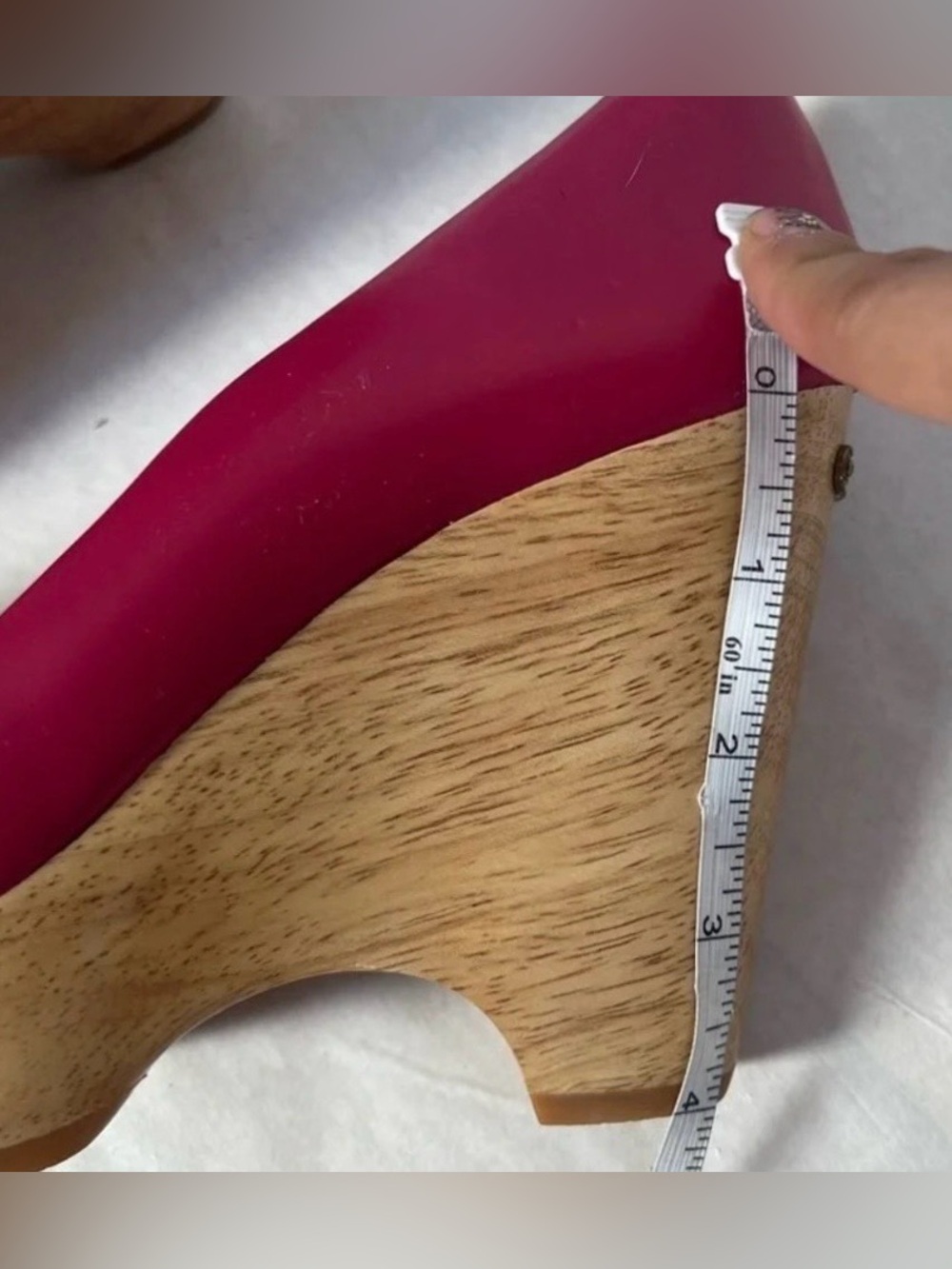 Durbuy by Yurika Nakatsu Pink Leather Wood Wedge Platform Pumps Shoes Sz US 7.5 - Picture 8 of 10